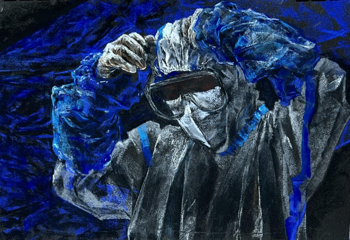 徐燕 色粉画《抗疫-蓝》40x28cm,创作于2022年3月