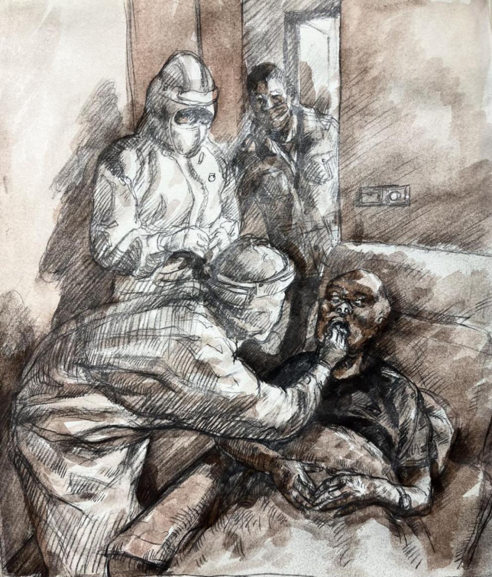 1.冯大康,《关怀》,铅笔淡彩,21×26.5CM,2022年。